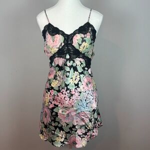 VTG 90's Gold Label Victoria's Secret Floral Slip Lingerie Womens SM Black Lace